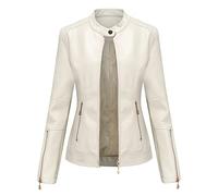 Veste en Cuir DéContractée pour Femme Manteau De Motard éLéGant à Col Montant Et Fermeture éClair Vestes Courtes Amincissantes LéGèRes (Blanche,M)