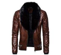 Veste en cuir doublé polaire pour homme, veste courte chaude pour homme, manteau de moto rétro steampunk avec col en fourrure, manteau d'hiver en similicuir vintage, manteau aviateur volant, manteau