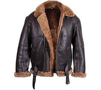 Veste en cuir en peau de mouton véritable pour homme, style vintage WW2 B3 RAF Bomber Aviateur | Veste hivernale pour homme, pilote de bombardier, marron, XL
