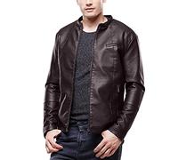 Veste en Cuir Homme Col Mao Blouson Aviateur - Blouson Moto Chaud ÉPais Coupe-Vent Col Montant Fermeture ÉClair Doublure Confortable DéContracté LéGer Couleur Unie