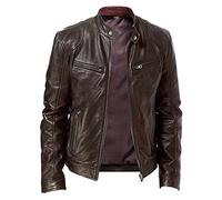 Veste en Cuir Noir pour Hommes Mode Hommes Marron Vintage Veste en Cuir PU Slim Moto Manteau en Cuir zippé