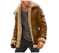 Veste en Cuir pour Homme - Col Montant - Bomber Aviateur Militaire - Doublée - Moto - Transition - Vintage Hiver Chaud - Imperméable - Coupe-Vent, Marron, L
