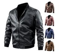 Veste en cuir pour homme - Coupe ajustée - Veste de moto en cuir - Coupe-vent - Grande taille - Cardigan - Veste de survêtement avec longue fermeture éclair - Coupe ajustée - Manches longues - Veste
