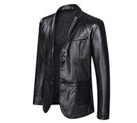 Veste en cuir pour hommes printemps et automne hiver Blazer revers PU simili cuir costume manteaux veste de moto bouton Smart décontracté Biker Style veste,Noir,S
