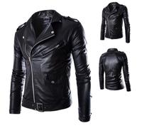 Veste en cuir PU - FUNMOON - Blouson de moto Vintage - Slim Fit - Couleur Noir - Taille M à XXL XL