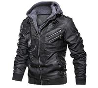 Veste en Cuir Pu pour Hommes Veste en Cuir Grande Taille Classique Veste de Moto À Capuche Mode All-Match Slim Jacket Retro Outdoor Blouson Automne Randonnée Chasse Jacket