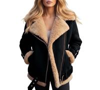 Veste En Cuir Surdimensionnée pour Femmes, Manteau D'hiver En Peau De Mouton Doublé Polaire Épaisse, Veste Aviateur Courte