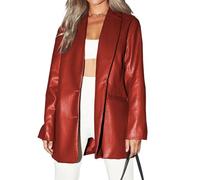 Veste en cuir synthétique pour femme - Vestes de sortie - Manteau d'hiver en faux bomber - Vêtements tendance d'automne 2025, Rouge, L