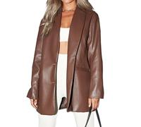 Veste en cuir synthétique pour femme - Vestes de sortie - Manteau d'hiver en faux bomber - Vêtements tendance d'automne 2025, marron, M