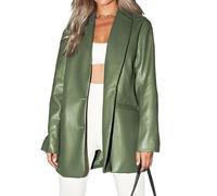 Veste en cuir synthétique pour femme - Vestes de sortie - Manteau d'hiver en faux bomber - Vêtements tendance d'automne 2025, Vert, S