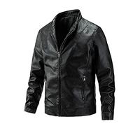 Veste en cuir synthétique pour homme avec col montant - Veste de motard en cuir synthétique - Veste de loisirs avec poches intérieures - Manteau chaud en cuir vintage - Coupe-vent confortable, Noir