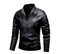 Veste en cuir synthétique pour homme - Coupe ajustée - Décontractée - Col montant - Veste de motard - Veste cargo - Veste de mi-saison - Vintage - Veste bomber - Veste de loisirs - Veste de motard -