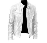 Veste en cuir synthétique pour homme - Fermeture éclair - Veste de moto vintage - Décontractée - Classique - Col montant - Veste de transition légère - Couleur unie - Avec poches - Manteau d'hiver