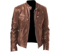Veste en cuir synthétique pour homme - Fermeture éclair - Veste de moto vintage - Décontractée - Classique - Col montant - Veste de transition légère - Couleur unie - Avec poches - Manteau d'hiver