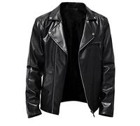 Veste en cuir synthétique pour homme - Veste de motard avec fermeture éclair - Veste courte super cool - Veste de loisirs avec col à revers - Veste de moto - Manteau trench coat, O Noir., M