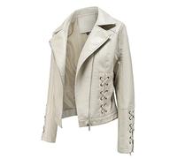 Veste en cuir tissé avec fermeture éclair et manches longues pour moto et motard, beige, 3XL