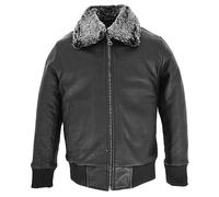 Veste en cuir véritable pour enfants garçons style aviateur col amovible manteau Liam noir (as4, age, 2_years, regular)