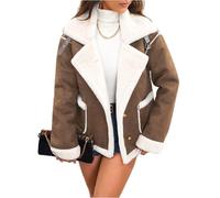Veste en Daim Femme Couleur Pure - Veste Femme Mi Saison Fermeture Éclair sans Capuche Vestes Revers Jacket Voyage Voyage Sport Café XL