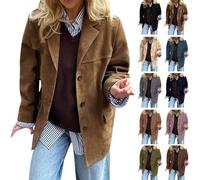 Veste en daim marron pour femme, veste en similicuir décontracté, grande taille, blazer boutonné à manches longues, marron, XXL