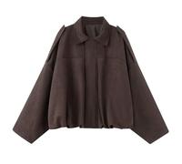 Veste en daim synthétique Y2K pour femme avec fermeture éclair intégrale et manches chauve-souris - Vêtement d'extérieur court tendance et décontracté, café, M