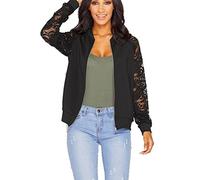 Veste en Dentelle Femme Chic Motard Blouson Court des Fleurs Printemps Automne Léger Bomber Blouson Zippée Légère Manteau Col Manches Longues Montant VêTements De Décontractées De Sport