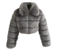 Veste en fausse fourrure duveteuse à revers pour femme avec fermeture éclair - Grande taille - Manteau d'hiver chaud à poils longs, gris, 6XL