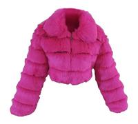 Veste en fausse fourrure duveteuse à revers pour femme avec fermeture éclair - Grande taille - Manteau d'hiver chaud à poils longs, rose, 7XL