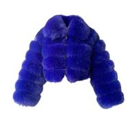 Veste en fausse fourrure duveteuse à revers pour femme avec fermeture éclair - Grande taille - Manteau d'hiver chaud à poils longs, bleu, L