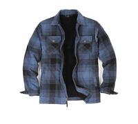 Veste en flanelle à carreaux doublée Sherpa pour homme avec fermeture éclair intégrale, brossée et confortable, bleu foncé, Medium