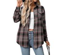 Veste en flanelle à carreaux pour femme, chemise décontractée à manches longues boutonnée, chemisier d'affaires grande taille, vêtements d'automne, 1 pièce - D, L