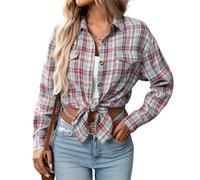 Veste en flanelle à carreaux pour femme, chemise décontractée à manches longues boutonnée, chemisier d'affaires grande taille, vêtements d'automne, 1 pièce - B, S