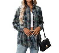 Veste en flanelle à carreaux pour femme, chemise décontractée à manches longues boutonnée, chemisier d'affaires grande taille, vêtements d'automne, 1 pièce - E, XXL