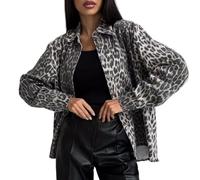 Veste en Jean à Manches Longues et Boutons pour Femme Nouvelle Collection Automne imprimé léopard Manches Longues Automne avec Poches Hauts Version Vintage Veste boutonnée (Léopard 1,M)
