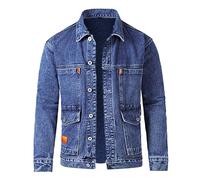 Veste en jean à manches longues et col rabattu pour homme, manteau décontracté, couleur unie, automne et hiver Blouson Daim Homme (Blue, L)