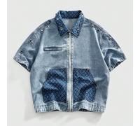 Veste en jean ample pour homme avec décoration de perles L,M,S,XLBlocs de couleurJean