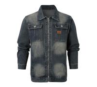 Veste en jean baggy pour homme - Veste demi-saison avec fermeture éclair - Coupe-vent - Y2K Streetwear Vintage - Veste à revers - Veste en denim classique avec poches, bleu, L