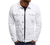 Veste en jean classique décontractée pour homme, coupe ajustée, manteau en jean à la mode, veste en jean boutonnée, blanc, L