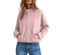 Veste en jean courte à col montant, fermeture éclair, style décontracté | Doudoune Noir Courte Blazer Capuche Randonnée 3 and Imprimé Reflechissante Bouteille Intérieur Jacquard Brun