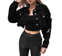 Veste en jean courte à manches longues boutonnée pour femme