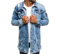 Veste en jean décontractée avec trous déchirés pour homme - Veste en jean décontractée et légère - Chemise à manches longues en coton délavé - Veste de travail, b-bleu, M