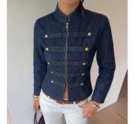Veste en jean décontractée preppy vintage des années 90 pour femmes avec patte de fermeture éclair et design à boutons, veste zippée bleu marine pour le quotidien, l'automne et le rodéo L,M,S,XL,XSUni