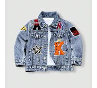 Veste en jean délavé clair, déchirée, à l'esprit vintage américain et urbain, confortable et ample, avec un badge brodé "97", pour jeune garçon dans un style décontracté 6Y,7Y,4Y,5YCartoon,Géométrique