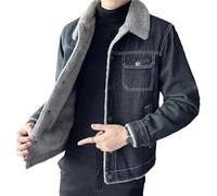Veste en jean doublée Sherpa for homme 2025, col en polaire épais et pelucheux, coupe ample, style camionneur(Black 3,XXXX-Large)