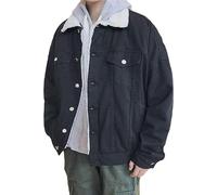 Veste en jean doublée Sherpa for homme 2025, col en polaire épais et pelucheux, coupe ample, style camionneur(Black 4,X-Large)