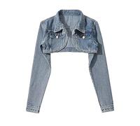 Veste en Jean Femme,Veste en Jean Courte pour Femme Boléro en Détresse Hauts Courts sur Mesure Stretch Trucker Outwear Bouton Court Manteau en Jean Cardigan Jeansjacke pour Filles Automne Printemps,
