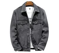 Veste en Jean Homme Vintage Blouson Moto Slim Fit Déchiré Manteau A Manche Longues Blouson en Jean Mi-Saison Denim Jacket Tops,Gris,5XL