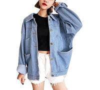 Veste en Jean Oversize Femmes Blouson Manches Longues Casual Manteaux Bleu Clair L