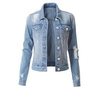 Veste en jean pour femme - Courte cintrée - Pour l'été et l'automne - Manches longues - Veste d'été légère en jean pour femme - Veste en jean pour femme - Bleu clair - Boyfriend, bleu clair, XL
