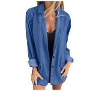 Veste en jean pour femme - Grande taille - Blazer en jean élégant - Grandes tailles - Chemise en jean ample - Veste streetwear - Avec boutons - Veste de loisirs - Veste de motard décontractée - Blazer