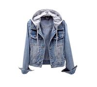 Veste en Jean pour Femme rétro décontractée à Capuche boutonnée à Manches Longues avec Poche en Denim Vieilli Manteau pour Adolescentes Veste Polaire Chaude Sweats Manteau A Hiver
